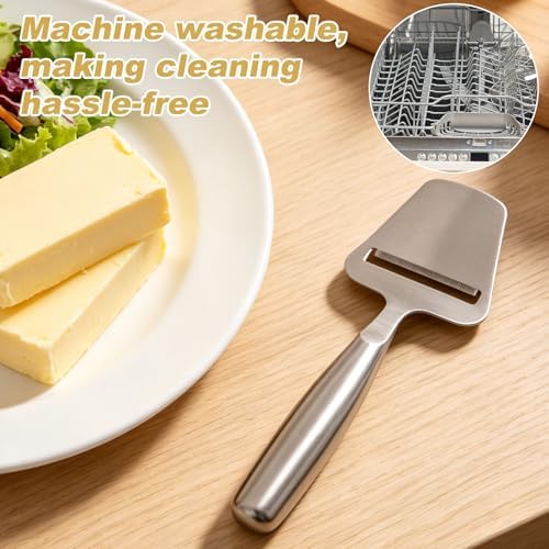 2pcs Stainless Steel Cheese Slicer, One-Piece Design Cheese Shaver Peeler Knife Plane, Multi-Functional Butter Cutter Tool for Block Cheeses Semi-Hard/Hard Butter Vegetables Kitchen Use