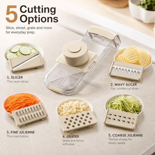Mandoline Slicer, Vegetable Cutter, Container, Glove & Guard, 5-Blade