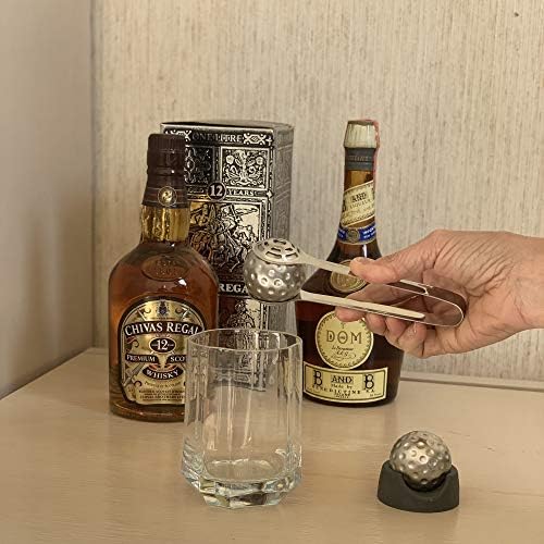 Outset Stainless Steel Whiskey Stone Set, 2 Golf Ball Chillers with Tongs and Storage Bag