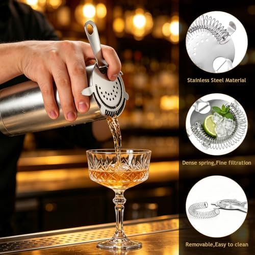 Yoption Cocktail Strainer Set, Stainless Steel Bar Tools with Mixing Stirring Spoon, Julep, Hawthorne, Fine Mesh Strainer and Jigger for Bartending