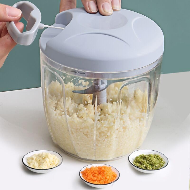 Onion Chopper, Vegetable, Garlic Kitchen Cutter with Container, Pull String Hand Manual Food Processor Mincer Shredder for Cutting Onions Chili Ginger Seasoning Food Chopper