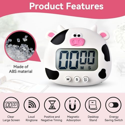 Cute Cartoon Animal Timer, Digital Kitchen Timer Magnetic Countdown Timer with on Off Switch and Large LCD Display for Cooking, Baking, Classroom Supplies