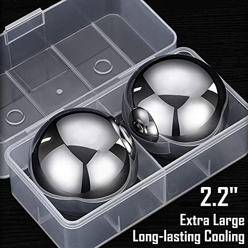 Whiskey Stones Stainless Steel Large Reusable Ice Balls Round Metal Ice Cubes for Whiskey Drinks Set of 2