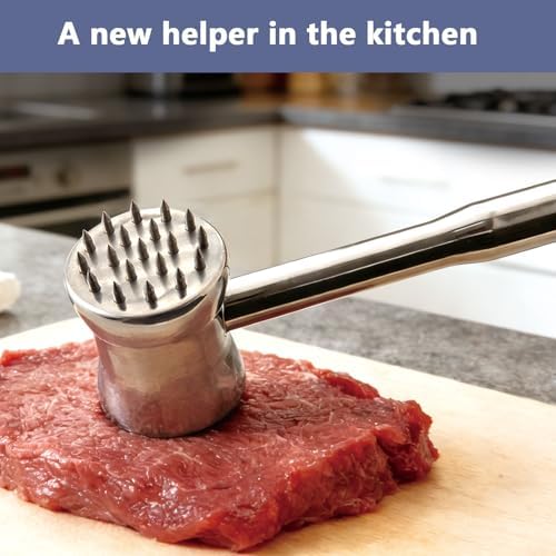 Dual-Sided 2-in-1 Stainless Steel Meat Tenderizer Tool, Meat Mallet Hammer