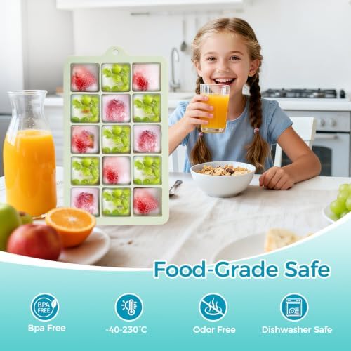 Silicone Ice Cube Trays with Lids(2Pack,Blue+Green)