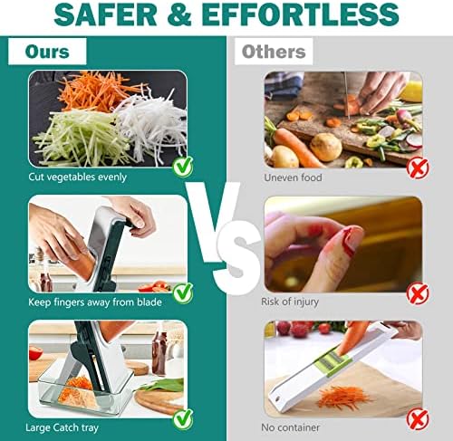 Safe Mandoline Slicer for Kitchen, 5 in 1 Slicer Kitchen Chopping Artifact Multifunctional Vegetable Cutter, Meat Tomato Potato Slicer Food Chopper with Container grey blue
