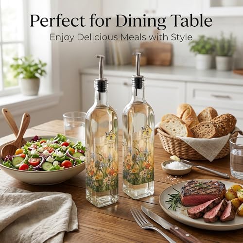 17oz Glass Olive Oil & Vinegar Dispenser Set, Drip-Free