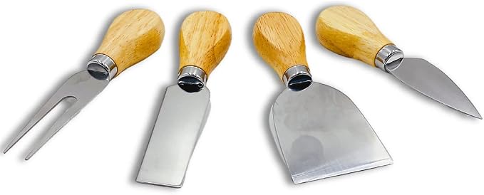 4pcs Cheese Knives Set Cheese Cutlery Steel Stainless Cheese Slicer Wood Handle Mini Knife,Butter Knife,Spatula& Fork Butter Cutter