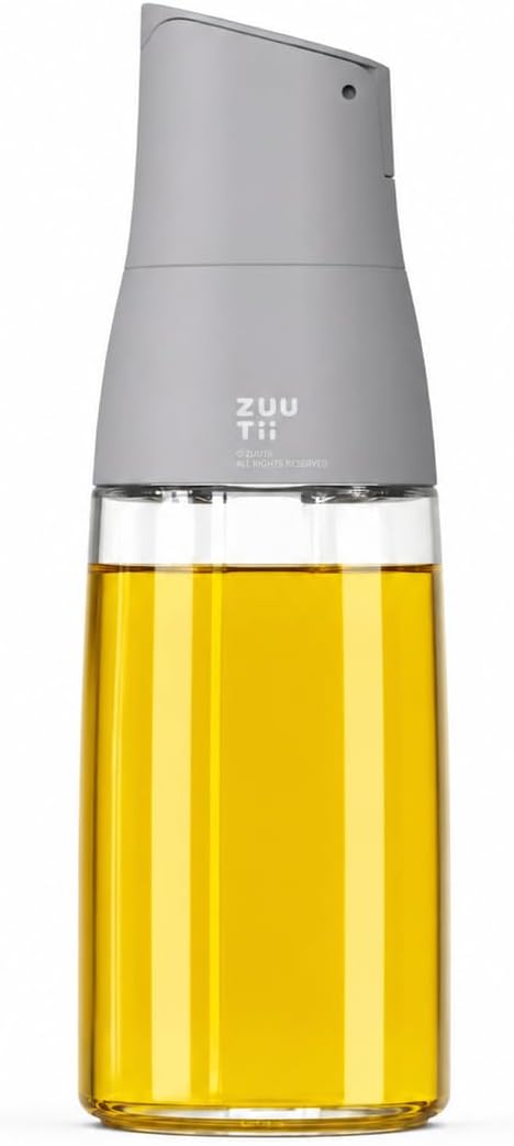 Zuutii Olive Oil Dispenser Bottle - Drip Free Spout for Kitchen, Glass, Cooking Oil & Vinegar, Light Gray