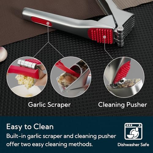 KITCHENDAO Heavy-duty Garlic Press, Built-in Scraper & Cleaning Pusher
