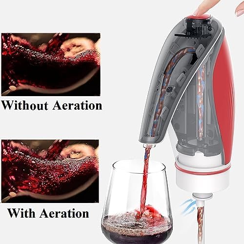 Electric Wine Aerator Dispenser, Automatic Wine Pourer with One-Touch Decanting, Rechargeable Drip-Free Wine Dispenser with 2 Wine Stoppers & Caps, Gift for Wine Lovers