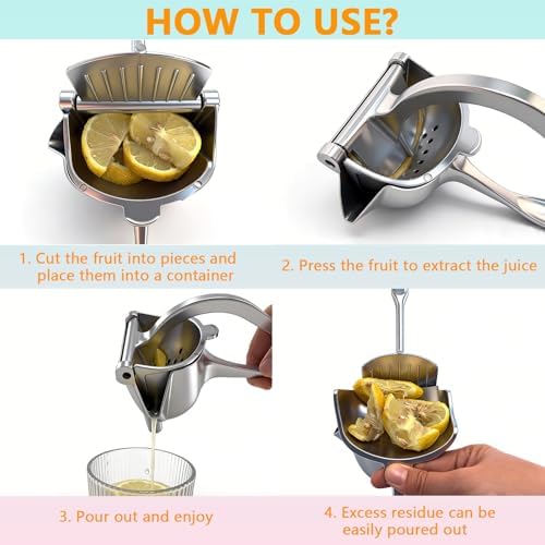 Manual Juicer and Lemon Squeezer, Heavy Duty 0.6L Aluminum Citrus Juicer - Orange Press, Easy Clean Handheld Juice Extractor for Grapefruit, Pomegranate