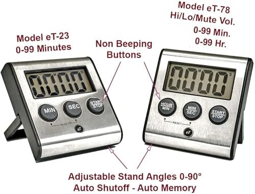 Elegant Digital Kitchen Timer Stainless Steel - Loud Alarm - Model eT-78