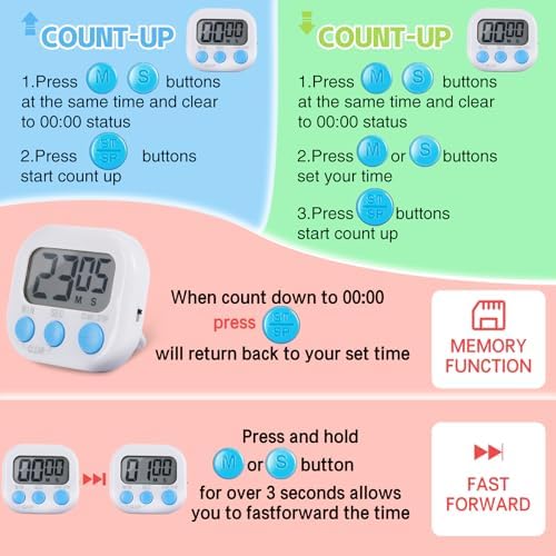30 Pcs Digital Kitchen Timers, 6 Colors Magnetic LCD Countdown Timers