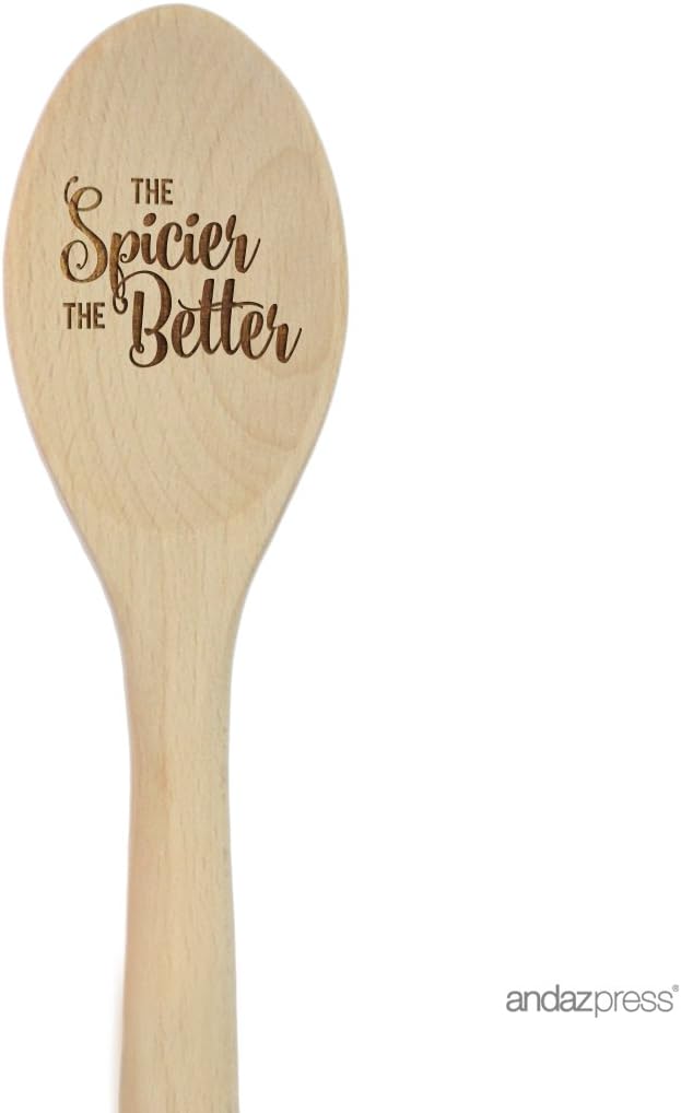 Andaz Press Laser Engraved Wooden Mixing Spoon, 12-inch, The Spicier The Better, 1-Pack