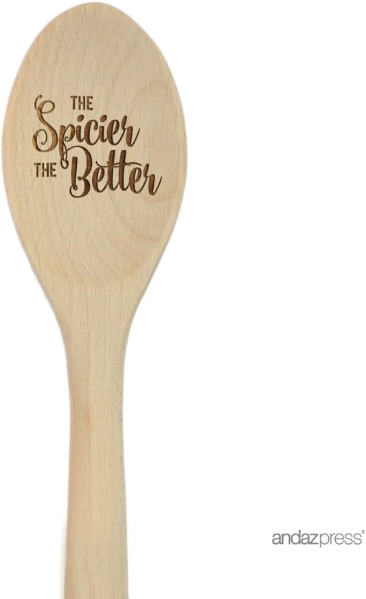Andaz Press Laser Engraved Wooden Mixing Spoon, 12-inch, The Spicier The Better, 1-Pack