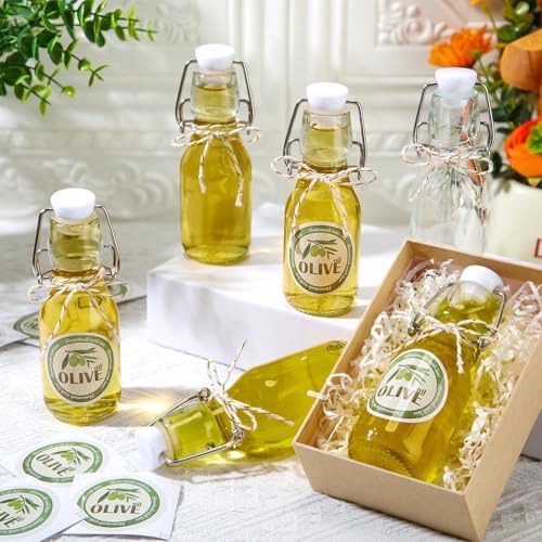 Queekay 20 Pack Mini Swing Top Glass Bottles with Labels