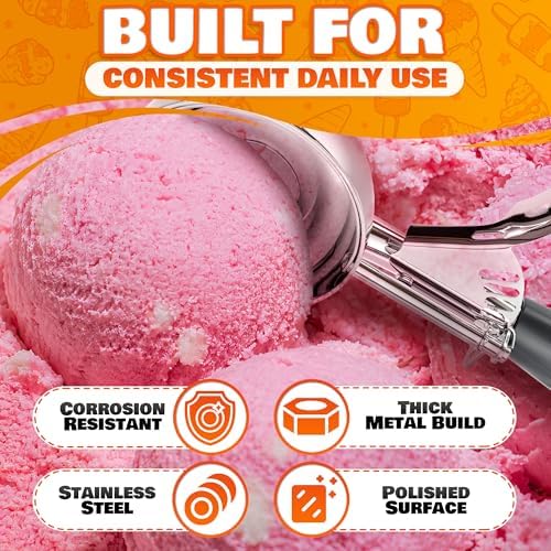 4 oz Ice Cream Scoop with Trigger – 8.74 x 2.75 Size, Ergonomic Handle, #8 Trigger Release Scoop for Ice Cream, Baking, Cookies and Desserts, Easy to Clean, Dishwasher-Safe (Pack of 2)