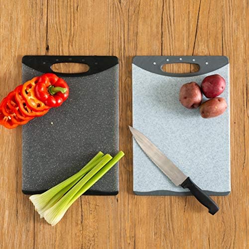 Home Basics CB44822 Dual Sided Plastic Cutting Board, 10" x 15", Granite Gray