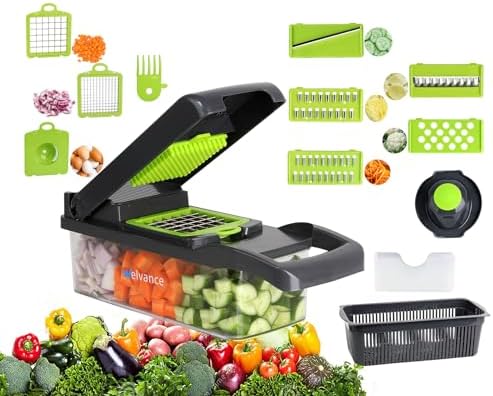 Multi-functional Vegetable Chopper with container, Salad Cutter & Fruit Slicer - Ultra-Sharp Stainless Steel Blades, Compact Onion Chopper & Potato Slicer, Versatile Kitchen Helper - BPA Free
