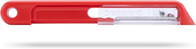 Dreamfarm Sharple Self-Sharpening Vegetable Peeler - Red | Ceramic sharpener in safety cover automatically hones stainless steel swivel blade, suitable for left & right handed use