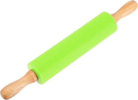 uxcell Rolling Pins for Baking, 12 Inch Silicone Non-Stick Rolling Pin Baking Roller Wooden Handle for Home Kitchen Dough Cookies Pastry, Grass Green