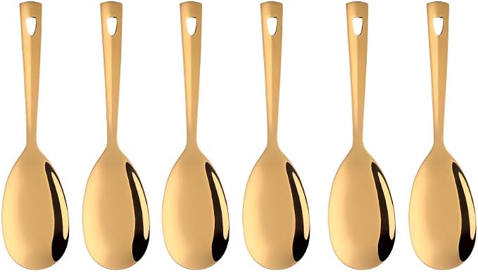 6 Pcs Gold Salad Spoon, Stainless Steel Titanium Plated Salad Servers Set Heavy Duty Mirror Polished Modern Spoons for Home, Kitchen and Restaurant(10.3 inches/26.2cm)