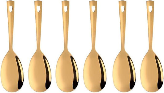 6 Pcs Gold Salad Spoon, Stainless Steel Titanium Plated Salad Servers Set Heavy Duty Mirror Polished Modern Spoons for Home, Kitchen and Restaurant(10.3 inches/26.2cm)