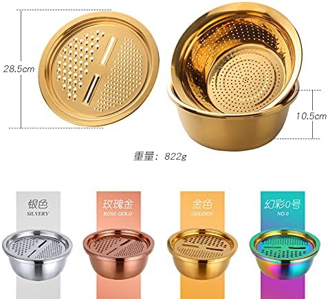 Meisha Colander, 3Pcs Stainless Steel Kitchen Tool 3 in 1 Drain Basket Fruit and Vegetable Cutter Strainer Bowl Set Drain Pot Basket Grater for Fruits Vegetables Rice Washing Mixing, - Iridescent