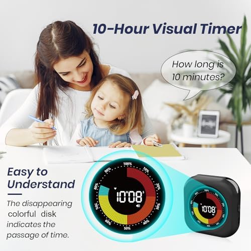 PERSUPER Visual Timer for Kids, Rechargeable 10-Hour Countdown/Up Timer