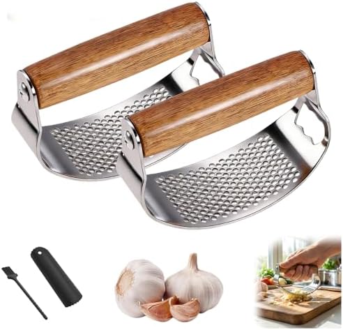 Upgraded Garlic Press Rocker, Manual Garlic Presser with Peeler, Wide Handle Garlic Chopper Grinder for Home Kitchen Gadgets Tools (2PC)