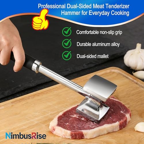Aluminum Meat Tenderizer Hammer, Dual-Sided Meat Mallet with Grip
