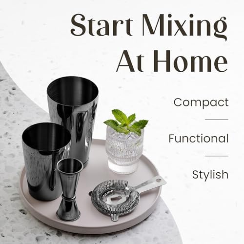 Mixology & Craft Boston Shaker Set with Weighted Martini Shakers | Cocktail Shaker Set Includes Strainer and Japanese Jigger | Great Gift Bar Set with Exclusive Recipe Cards | Leak-Proof (Gun-Metal)