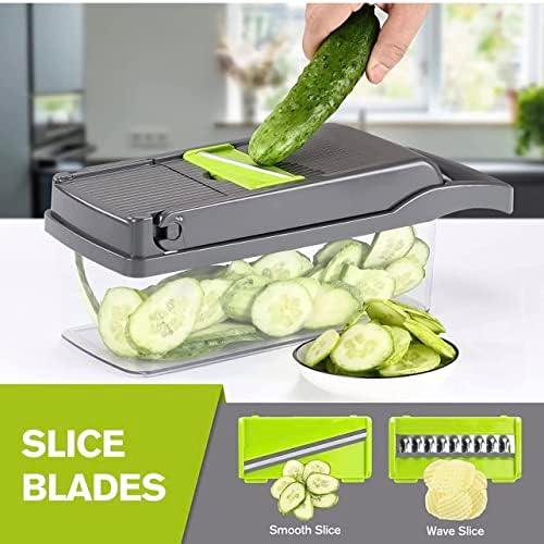 All-in-1 Vegetable Chopper, Onion Chopper, Mandoline Slicer & Cheese Grater and Veggie Dicer Grey & Green