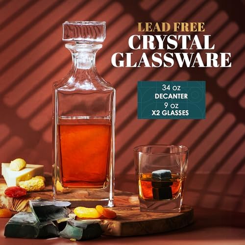 Whiskey Decanter Set for Men, Bourbon Decanter 24 oz with Glasses