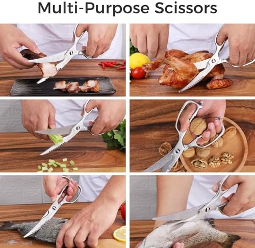 Sunnecko Heavy Duty Kitchen Scissors - Stainless Steel Kitchen Shears, Ultra Sharp Micro Serrated Poultry Shears, Cooking Scissors for Meat, 9 Inch Curved Blades