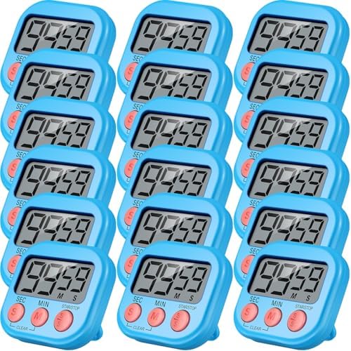 Leumoi 24 Pcs Digital Kitchen Timers Bulk Timer for Classroom, Blue