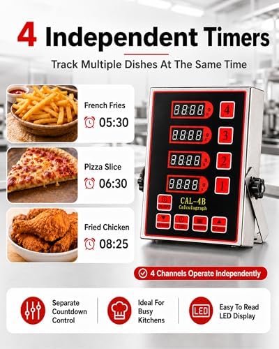 Commercial 4 Channels Digital Kitchen Timer, Calculagraph Fry Timer
