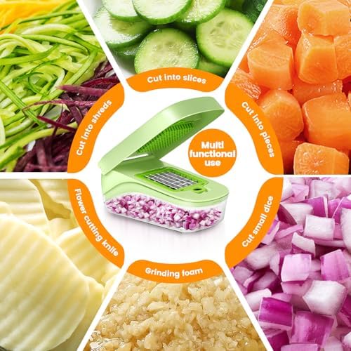 17-in-1 Vegetable Chopper, Multifunctional Veggie Chopper Dicer, Vegetable Cutter with Container, French Fry Cutter for Potatoes, Onion Chopper with Hand Guard, Essential Kitchen Tool for Salad, Fruit