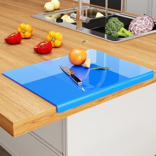 JJL Acrylic Cutting Board with Counter Lip, Anti-Slip, 16 x 12.5 Inches, Blue, Perfect for Cutting Bread, Meat, and Vegetables, Ideal Choice for Kitchen Countertop Decor