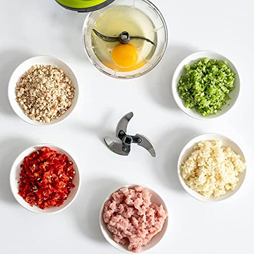 New Model Multi-Function Food Pull Chopper String Corded with Stainless Steel Quick Slicers Processor Grater Cutting Vegetable Onion Tomato Garlic Fruit Meat, Green, 4.33 X 4.71 (CS-8536-AA)