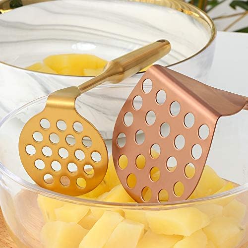 Stainless Steel Potato Masher for Non-Stick, Sturdy and Durable Whole Shaped Food Masher Hand Kitchen Aid, Avocado Masher Kitchen Tool Dishwasher Safe (2 Pcs)