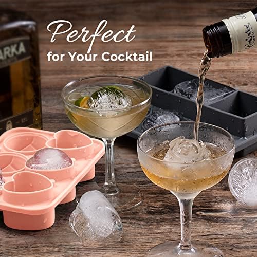 3 Rose & 3 Heart Shaped Ice Cube Tray, MEETRUE Silicone Ice Cube Tray with Clear Funnel-type Lid Novelty Rose Ice Cube Mold Ice Ball Maker Mold Ice Tray for Cocktails Whiskey Chilled Drinks,Pink