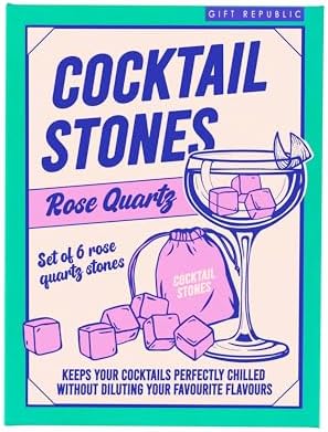 Gift Republic Rose Quartz Cocktail Stones – Set of 6 Reusable Ice Cubes - Natural Drink Chillers with Drawstring Bag – Elegant Ice Alternative for Spirits & Cocktails – Stylish Home Barware Gift