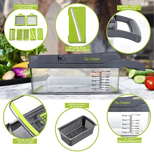 Professional Multi-Purpose Vegetable Chopper | Multifunctional 12 in 1 Chopper, Fruit and food Slicer, Dicer, Cutter Clear Green