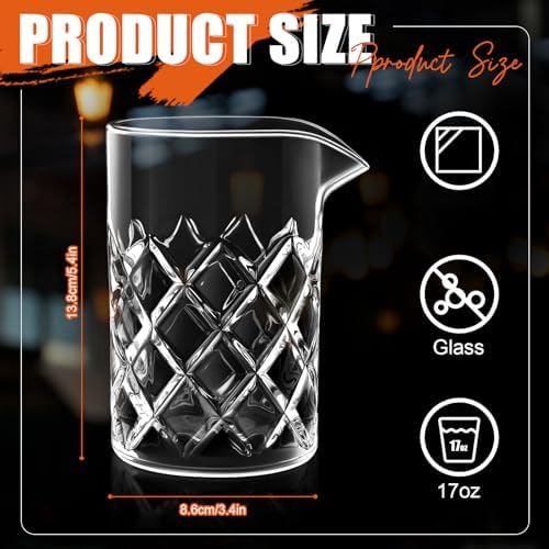 Dandat 4 Pcs 17 oz Cocktail Mixing Glass Thick Base Stirring Glass, Grid