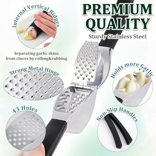 Garlic Press & Herb Scissors Set, 6 Pcs Kitchen Gadgets With Garlic Mincer & Kitchen Scissors for Herbs, Professional 5-Blade Kitchen Shears Garlic Press Tool Silicone Garlic Peeler & Brush