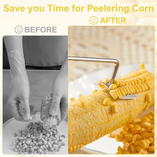 Long Handle Stainless Steel Corn Peeler,Easy Clean Corn on the Cob Remover for Home Kitchen and Outdoor Dining