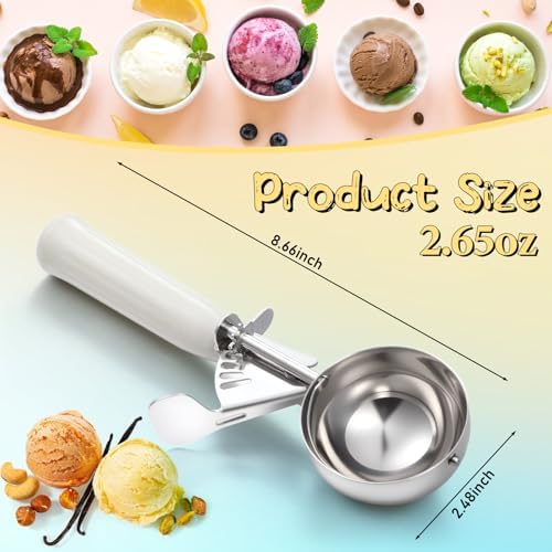Reallnaive 4 Pcs Ice Cream Scooper with Trigger, 2.65 oz, Ivory