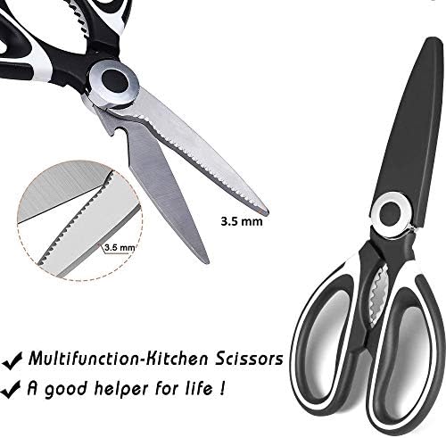 JSITON Ultra Sharp Premium Heavy Duty Kitchen Shears and Multi Purpose Scissors (Pack of 2,Black White & Black Red)